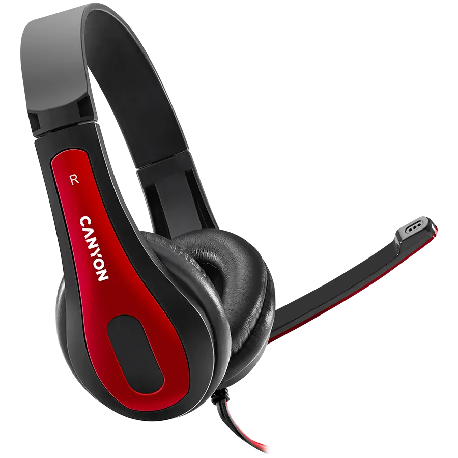 CANYON ακουστικά PC headset HSC-1 PC Mic Flat 2m Μαύρο Κόκκινο