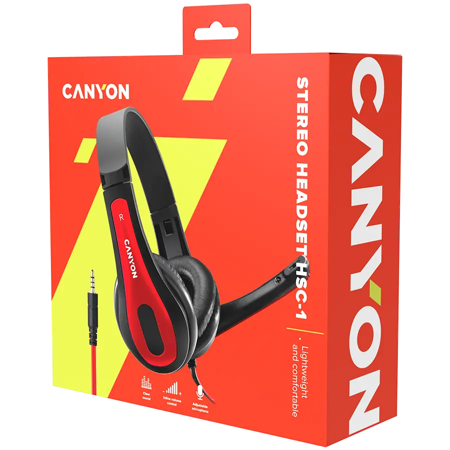 CANYON ακουστικά PC headset HSC-1 PC Mic Flat 2m Μαύρο Κόκκινο - image 5