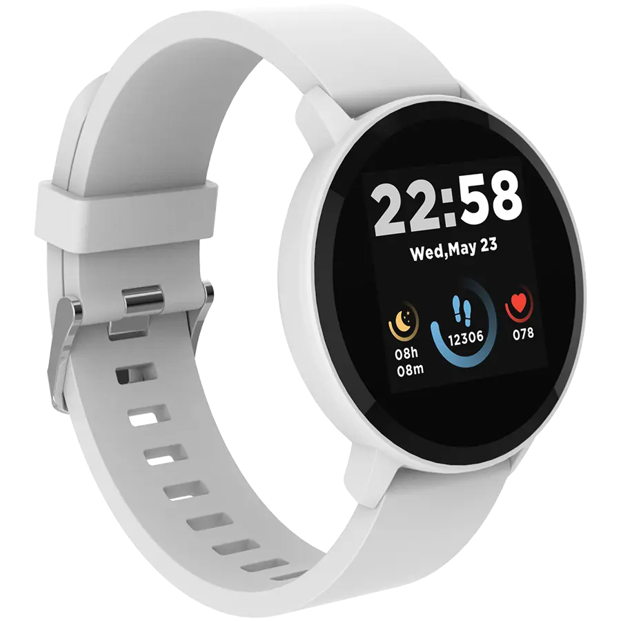 CANYON Lollypop SW-63, Smart watch, 1.3inches IPS full touch screen, Round watch, IP68 waterproof, multi-sport mode, BT5.0, compatibility with iOS and android, Silver white, Host: 25.2*42.5*10.7mm, Strap: 20*250mm, 45g - image 1