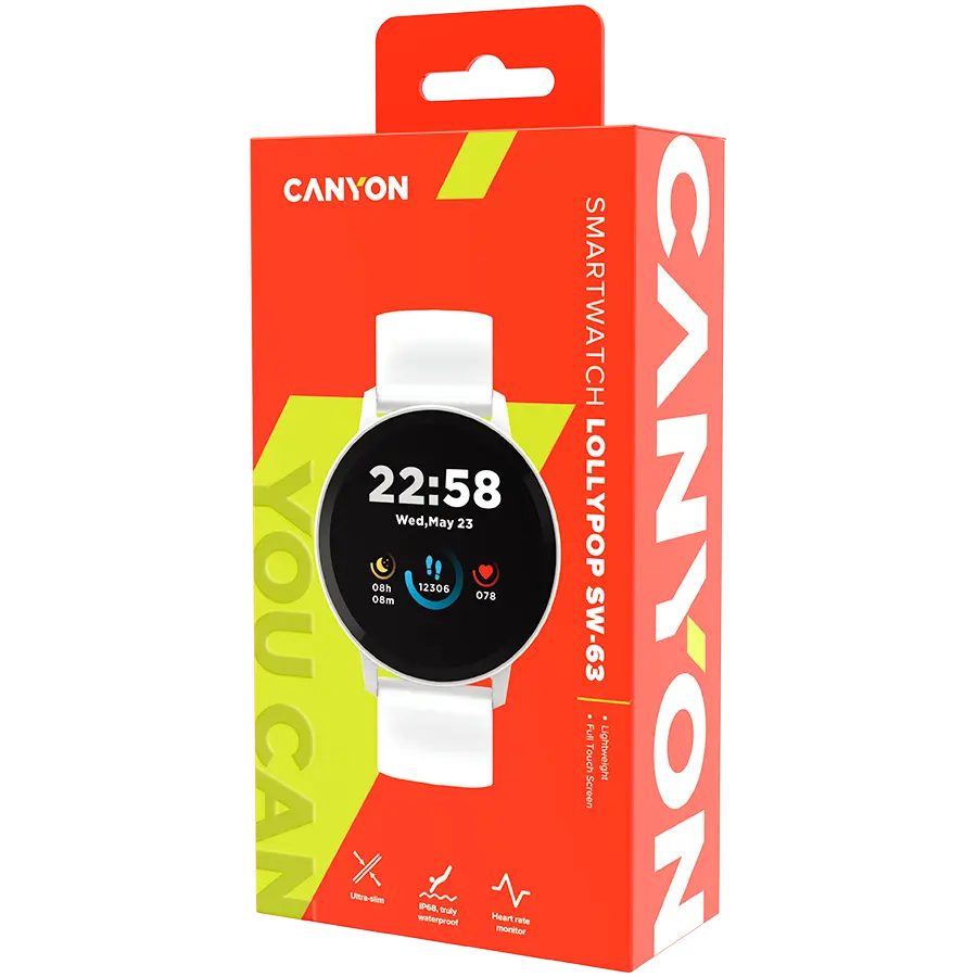 CANYON Lollypop SW-63, Smart watch, 1.3inches IPS full touch screen, Round watch, IP68 waterproof, multi-sport mode, BT5.0, compatibility with iOS and android, Silver white, Host: 25.2*42.5*10.7mm, Strap: 20*250mm, 45g - image 5