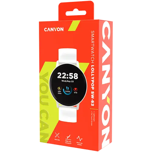 CANYON Lollypop SW-63, Smartwatch, ecran IPS complet tactil de 1.3 inchi, ceas rotund, rezistent la apă IP68, mod multisport, BT5.0, compatibilitate - 6