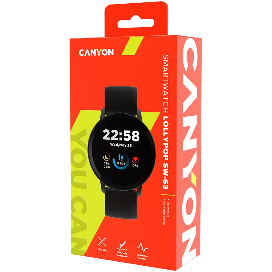 CANYON Lollypop SW-63, Smart watch, 1.3inches IPS full touch screen, Round watch, IP68 waterproof, multi-sport mode, BT5.0, compatibility with iOS and android, black, Host: 25.2*42.5*10.7mm, Strap: 20*250mm, 45g - image 5