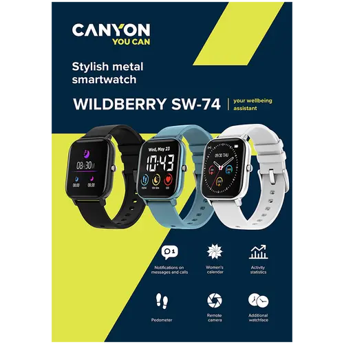 CANYON Wildberry SW-74, Smart watch, 1.3inches TFT full touch screen, Zinic+plastic body, IP67 waterproof, multi-sport mode, compatibility with iOS and android, black body with black silicon belt, Host: 43*37*9mm, Strap: 230x20mm, 45g - image 10