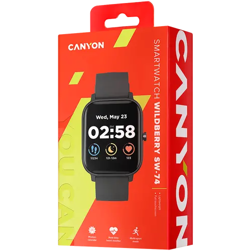 CANYON Wildberry SW-74, Smart watch, 1.3inches TFT full touch screen, Zinic+plastic body, IP67 waterproof, multi-sport mode, compatibility with iOS and android, black body with black silicon belt, Host: 43*37*9mm, Strap: 230x20mm, 45g - image 8