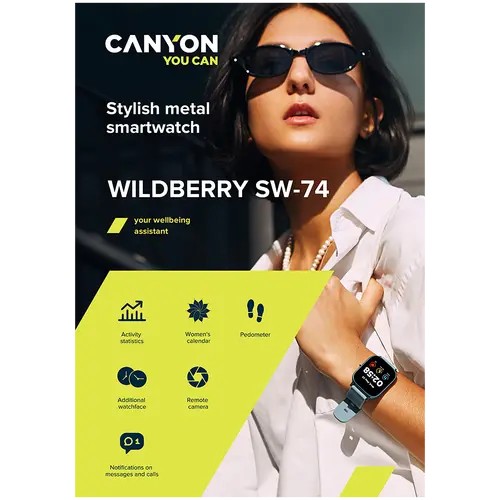 CANYON Wildberry SW-74, Smart watch, 1.3inches TFT full touch screen, Zinic+plastic body, IP67 waterproof, multi-sport mode, compatibility with iOS and android, black body with black silicon belt, Host: 43*37*9mm, Strap: 230x20mm, 45g - image 9