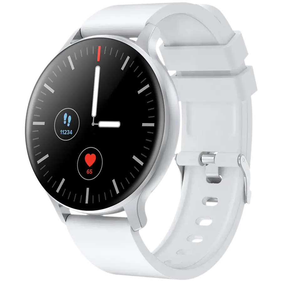 CANYON Badian SW-68, Smartwatch, Realtek 8762CK, 1.28''TFT 240x240px; RAM : 160KB,  Lithium-ion polymer battery, 3.7V 190mAh Include, Silver Zinc alloy middle frame + plastic bottom case+ white Silicone strap + silver strap buckle, 44.9x 10.9mm, strap: 20x220mm, 50.64g - image 1