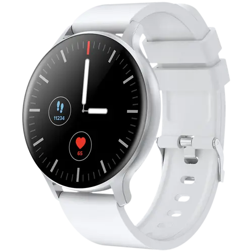 CANYON Badian SW-68, Smartwatch, Realtek 8762CK, 1.28''TFT 240x240px; RAM : 160KB,  Lithium-ion polymer battery, 3.7V 190mAh Include, Silver Zinc alloy middle frame + plastic bottom case+ white Silicone strap + silver strap buckle, 44.9x 10.9mm, strap: 20x220mm, 50.64g - image 1