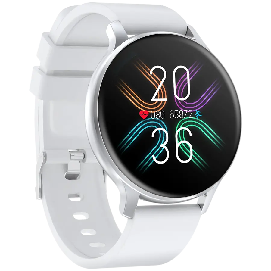 CANYON Badian SW-68, Smartwatch, Realtek 8762CK, 1.28''TFT 240x240px; RAM : 160KB,  Lithium-ion polymer battery, 3.7V 190mAh Include, Silver Zinc alloy middle frame + plastic bottom case+ white Silicone strap + silver strap buckle, 44.9x 10.9mm, strap: 20x220mm, 50.64g - image 2