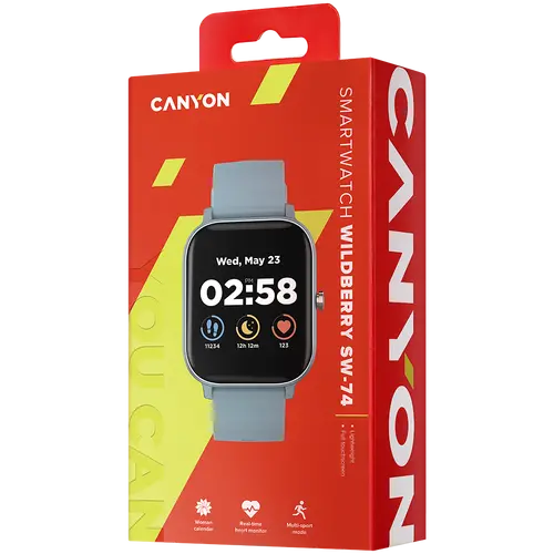CANYON Wildberry SW-74 Smart watch, 1.3inches TFT full touch screen, Zinc plastic body, IP67 waterproof, multi-sport mode, compatibility with iOS and android, blue body with blue silicon belt, Host: 43*37*9mm, Strap: 230x20mm, 45g - image 6