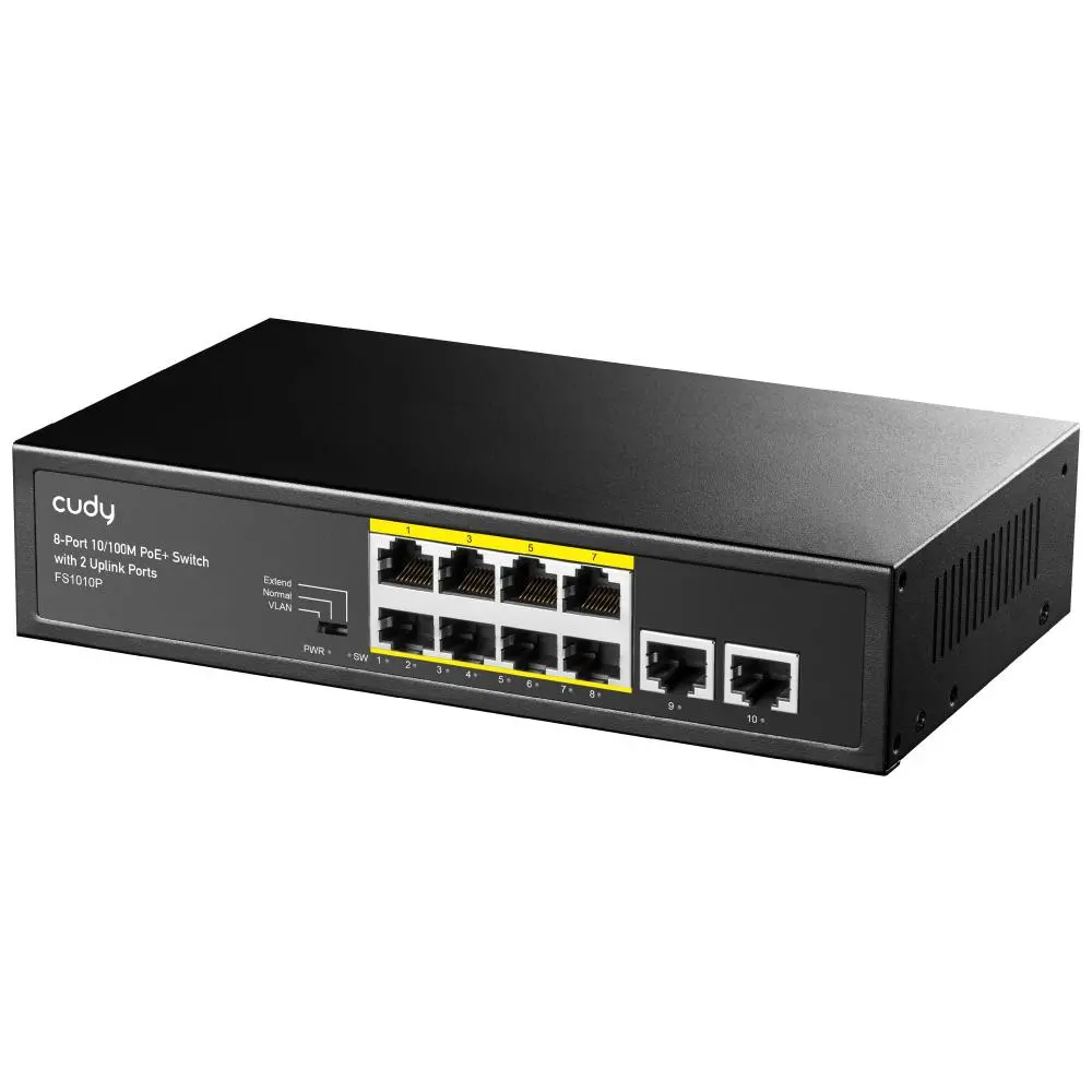 Суич Cudy FS1010P, 8 портов, 10/100, PoE+ Switch 120W, 2 x Uplink порта - image 1