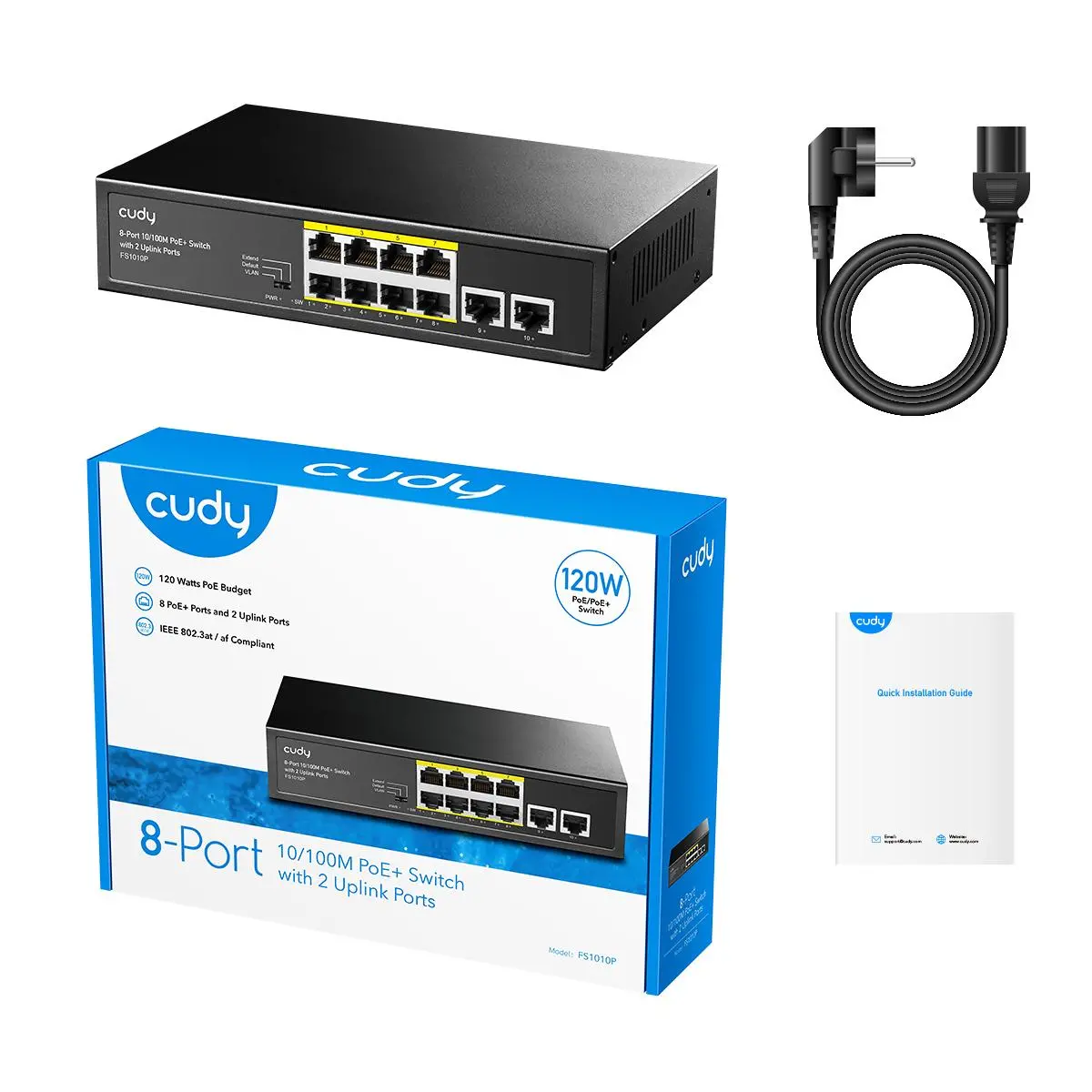 Суич Cudy FS1010P, 8 портов, 10/100, PoE+ Switch 120W, 2 x Uplink порта - image 4