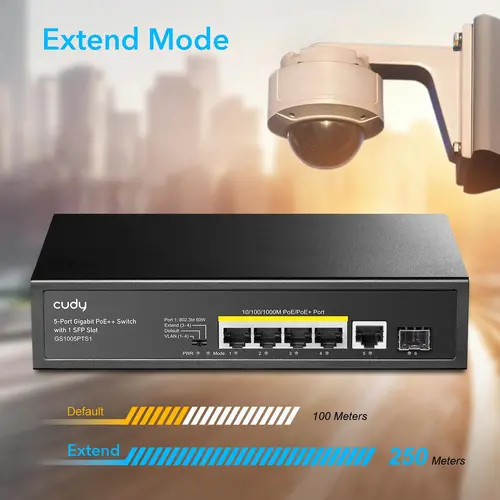 Суич Cudy GS1005PTS1, 5 портов, 10/100/1000, PoE+ Switch 120W, 1 SFP Slot - image 4