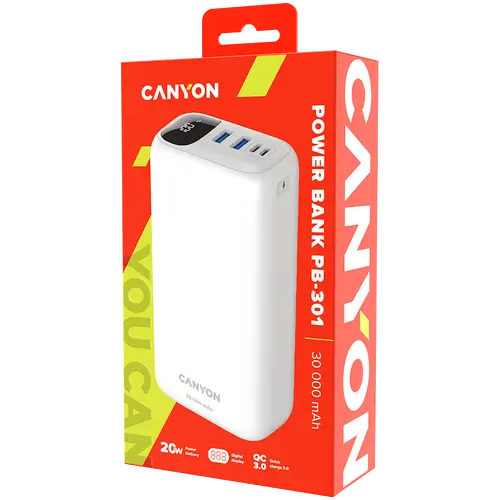 CANYON power bank PB-301 LED 30000 mAh PD 20W QC 3.0 White - image 3