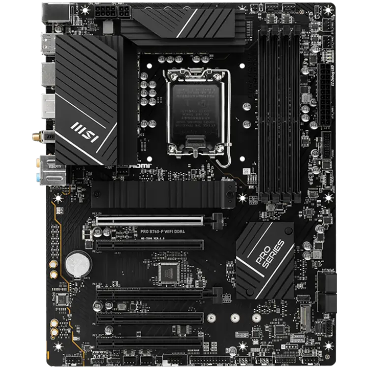 MSI PRO B760-P WIFI DDR4, ATX, Socket 1700, Dual Channel DDR4 5333(OC)MHz, 2x PCIe x16 slots, 2x M.2 slots, 1x HDMI, 1x DP, 1x USB 3.2 Gen 2x2 Type-C, 3x USB 3.2 Gen 2, 4x USB 2.0, 7.1 HD Audio, 2.5Gbps LAN, WI-FI 6E, BT, 3Y - image 1