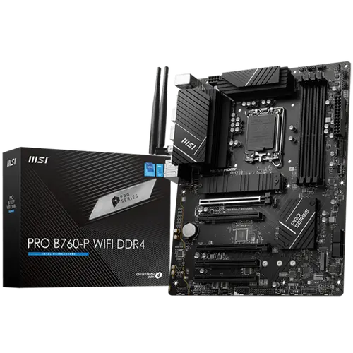 MSI PRO B760-P WIFI DDR4, ATX, Socket 1700, Dual Channel DDR4 5333(OC)MHz, 2x PCIe x16 slots, 2x M.2 slots, 1x HDMI, 1x DP, 1x USB 3.2 Gen 2x2 Type-C, 3x USB 3.2 Gen 2, 4x USB 2.0, 7.1 HD Audio, 2.5Gbps LAN, WI-FI 6E, BT, 3Y