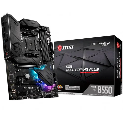 MSI MPG B550 GAMING PLUS,ATX,Socket AM4,AMD B550 Chipset,4 DIMMs,Dual Channel DDR4 up to 4400+(OC)MHz,1x PCIe 4.0/ 3.0 x16 slot,2x M.2 slots,2x USB 3.2 Gen 2 (1x Type-C),2x USB 3.2 Gen 1,1x HDMI,1x DP,1G LAN,7.1 Audio,3y warranty