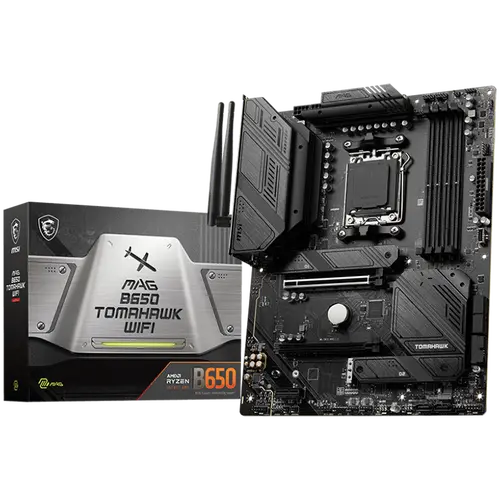 MSI Main Board Desktop MAG B650 TOMAHAWK WIFI (AM5,4x DDR5,HDMI,DP,2x PCI-E x16,1x PCI-E x1,3xM.2,6xSATA 6G,6x USB 2.0,6x USB 3.2 Gen1 Type A,3x USB 3.2 Gen2 Type A,1x USB 3.2 Gen2 Type C,1x USB 3.2 Gen2x2 Type C, 2.5GLAN,Wi-Fi 6E, BT5.2 ATX