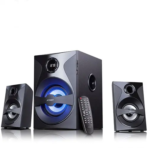 FENDA F&D F380X 2.1 Multimedia Speakers, 54W RMS (13Wx2+28W), 2x3'' Satellites + 5.25'' Subwoofer, BT 5.0/NFC/AUX/USB/FM/SD card reader/Multi-color LED/LED Display/Remote Control/Wooden/Black