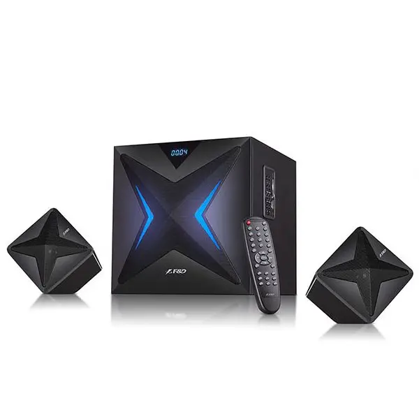 FENDA F&D F550X 2.1 Multimedia Speakers, 56W RMS (14Wx2+28W), 2x3'' Satellites + 6.5'' Subwoofer, BT 5.0/NFC/AUX/USB/FM/SD card reader/Multi-color LED/LED Display/Remote Control/Wooden/Black