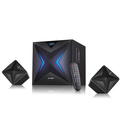 FENDA F&D F550X 2.1 Multimedia Speakers, 56W RMS (14Wx2+28W), 2x3'' Satellites + 6.5'' Subwoofer, BT 5.0/NFC/AUX/USB/FM/SD card reader/Multi-color LED/LED Display/Remote Control/Wooden/Black