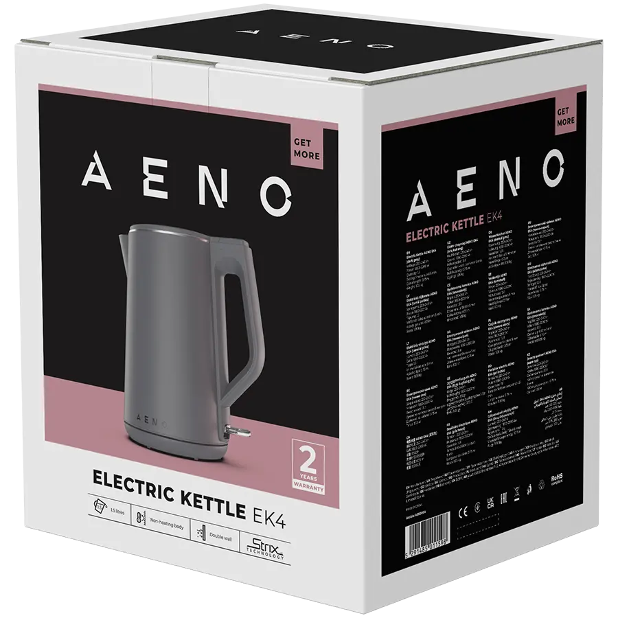 AENO Ηλεκτρικός βραστήρας EK4: 1850-2200W, 1.5L, Strix, Διπλά τοιχώματα, Σώμα που δεν θερμαίνεται, Αυτόματη απενεργοποίηση, Προστασία από λειτουργία - image 4