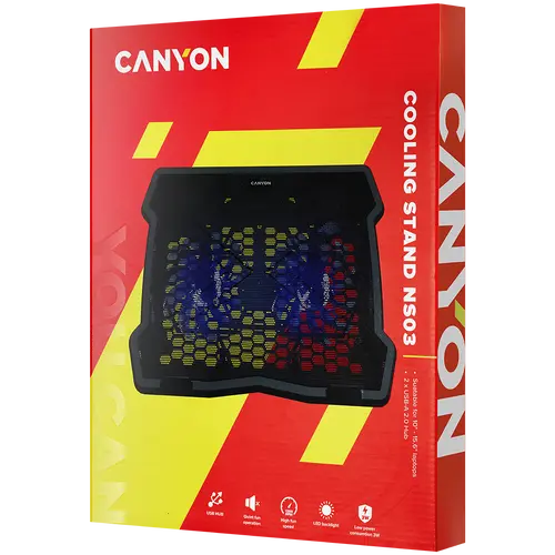 CANYON NS03, Βάση ψύξης με διπλό ανεμιστήρα με hub 2x2.0 USB, υποστήριξη laptop έως 10”-15.6”, πλαστικό ABS και σίδηρος, Διάσταση ανεμιστήρων - 4