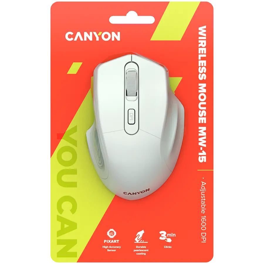 CANYON MW-15, 2.4GHz Wireless Optical Mouse with 4 buttons, DPI 800/1200/1600, Pearl white, 115*77*38mm, 0.064kg - image 5