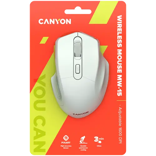 CANYON MW-15, 2.4GHz Wireless Optical Mouse with 4 buttons, DPI 800/1200/1600, Pearl white, 115*77*38mm, 0.064kg - image 5