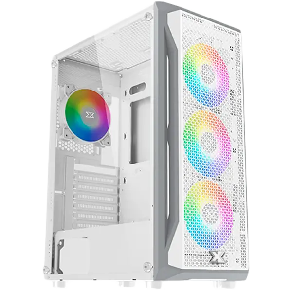 Xigmatek Gaming X Arctic EN46737, White Chassis, ATX/M-ATX/Mini ITX, U3x1+U2x2, Metal FP & Left TG, 4PCS X24A Arctic Fan & LED Switch ARGB Fan PCB