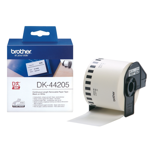 Консуматив, Brother DK-44205 White Removable Paper Tape 62 mm x 30.48 m, Black on White