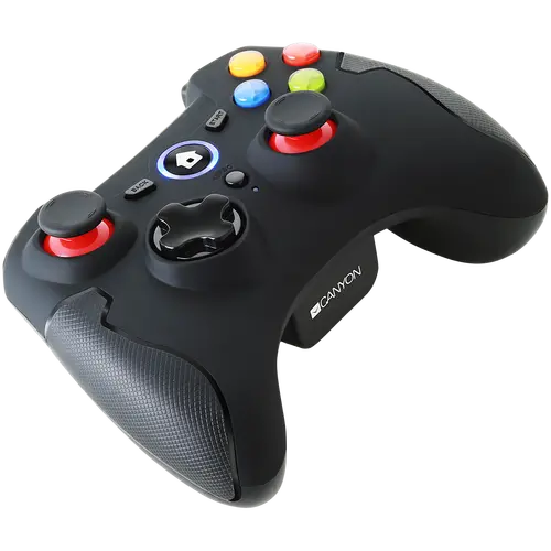 CANYON GP-W6, 2.4G Wireless Controller with Dual Motor, Rubber coating, 2PCS AA Alkaline battery ,support PC X-input mode/D-input mode, PS3, Android/nano size dongle,black - image 1