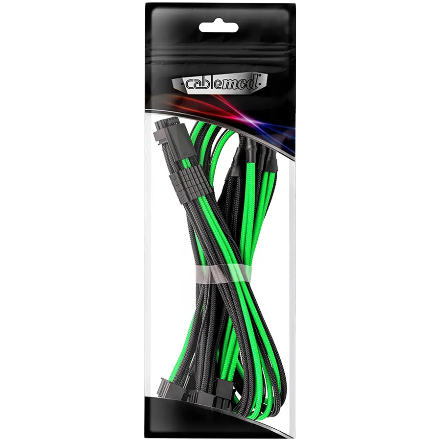 CableMod E-Series Pro ModMesh Sleeved 12VHPWR PCI-e Cable for Super Flower Leadex Platinum / Platinum SE / Titanium / V Gold Pro / V Platinum Pro, EVGA G7 / G6 / G5 / G3 / G2 / P2 / T2 (Black + Light Green, Nvidia 4000 series, 16-pin to Quad 8-pin, 60cm)