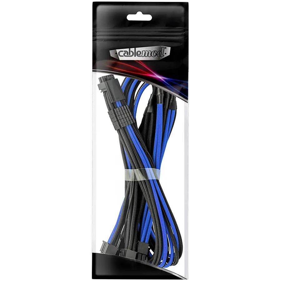 CableMod E-Series Pro ModMesh Sleeved 12VHPWR PCI-e Cable for Super Flower Leadex Platinum / Platinum SE / Titanium / V Gold Pro / V Platinum Pro, EVGA G7 / G6 / G5 / G3 / G2 / P2 / T2 (Black + Blue, Nvidia 4000 series, 16-pin to Quad 8-pin, 60cm)