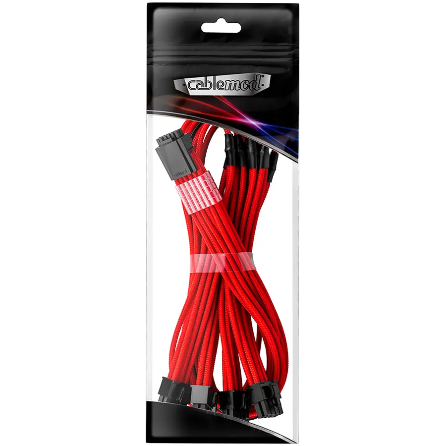 CableMod E-Series Pro ModMesh Sleeved 12VHPWR PCI-e Cable for Super Flower Leadex Platinum / Platinum SE / Titanium / V Gold Pro / V Platinum Pro, EVGA G7 / G6 / G5 / G3 / G2 / P2 / T2 (Red, Nvidia 4000 series, 16-pin to Quad 8-pin, 60cm)