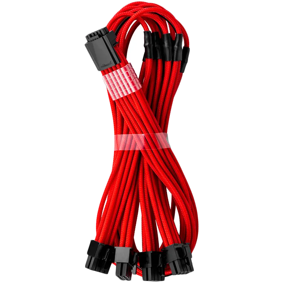 CableMod E-Series Pro ModMesh Sleeved 12VHPWR PCI-e Cable for Super Flower Leadex Platinum / Platinum SE / Titanium / V Gold Pro / V Platinum Pro, EVGA G7 / G6 / G5 / G3 / G2 / P2 / T2 (Red, Nvidia 4000 series, 16-pin to Quad 8-pin, 60cm) - image 1
