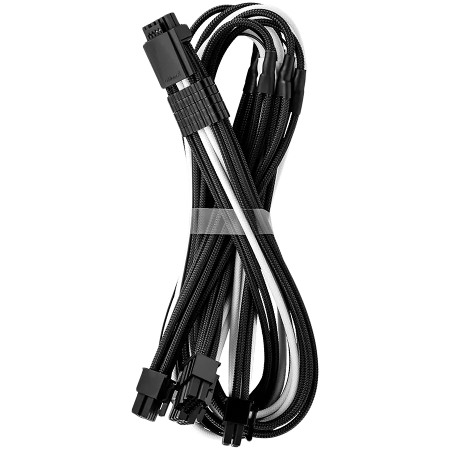 CableMod E-Series Pro ModMesh Sleeved 12VHPWR PCI-e Cable for Super Flower Leadex Platinum / Platinum SE / Titanium / V Gold Pro / V Platinum Pro, EVGA G7 / G6 / G5 / G3 / G2 / P2 / T2 (Black + White, Nvidia 4000 series, 16-pin to Quad 8-pin, 60cm) - image 1