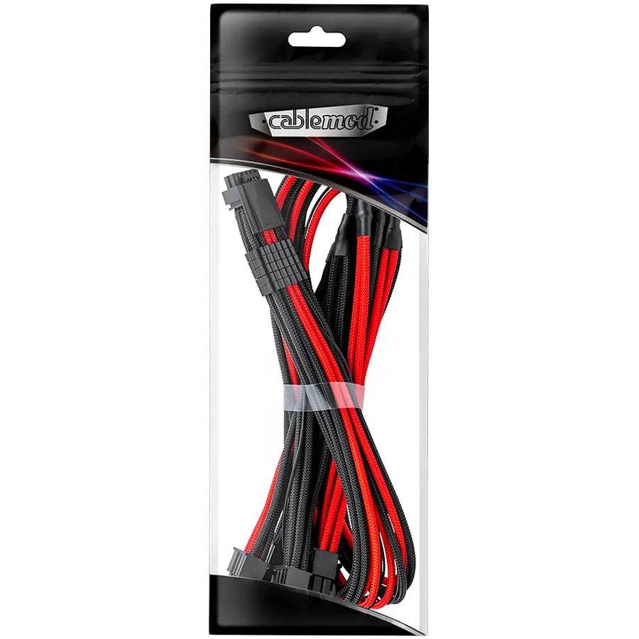 CableMod E-Series Pro ModMesh Sleeved 12VHPWR PCI-e Cable for Super Flower Leadex Platinum / Platinum SE / Titanium / V Gold Pro / V Platinum Pro, EVGA G7 / G6 / G5 / G3 / G2 / P2 / T2 (Black + Red, Nvidia 4000 series, 16-pin to Quad 8-pin, 60cm)