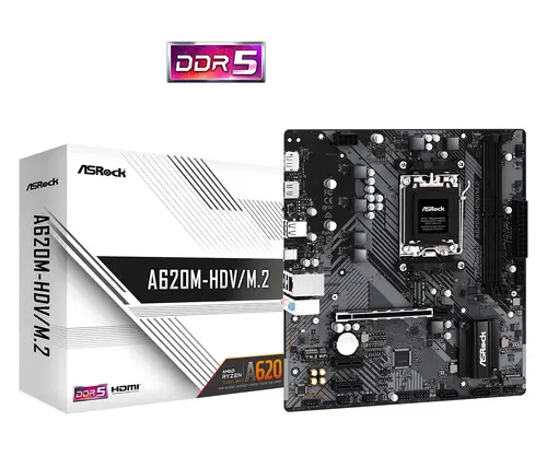 ASROCK MB Desktop A620M-HDV/M2, AM5, 2x DDR5, 1x PCIe 4.0 x16, 2x PCIe 3.0 x1, 1x Hyper M.2(PCIe Gen4x4), 2x SATA3 6.0 Gb/s, 1x HDMI, 1x DisplayPort, 1x Gbit LAN, 5x USB 3.2, 6x USB 2.0, 1x USB-C, Micro ATX - image 4