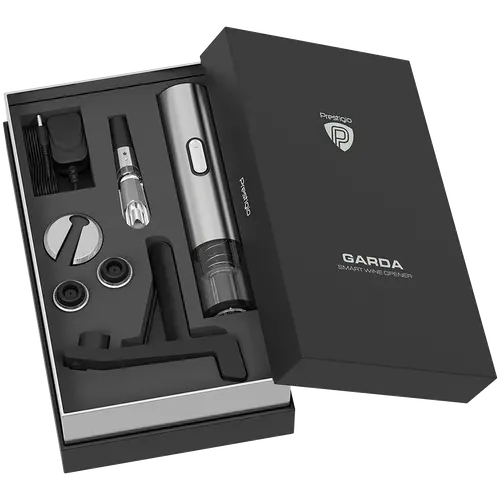 Prestigio Garda, smart wine opener, simple operation with 2 buttons, aerator, vacuum stopper preserver, foil cutter, opens up to 50 bottles wihout recharging, premium design, 500mAh battery, Dimensions D 17mm* H 290mm* W100 mm, silver color. - image 16