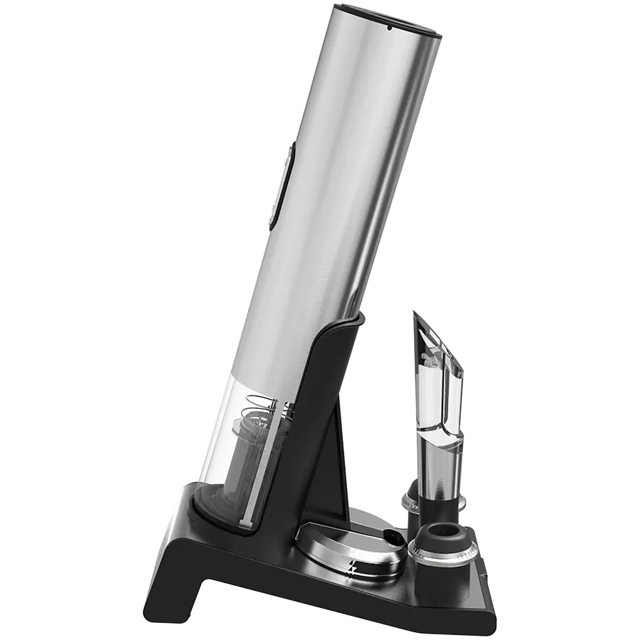 Prestigio Garda, smart wine opener, simple operation with 2 buttons, aerator, vacuum stopper preserver, foil cutter, opens up to 50 bottles wihout recharging, premium design, 500mAh battery, Dimensions D 17mm* H 290mm* W100 mm, silver color. - image 7