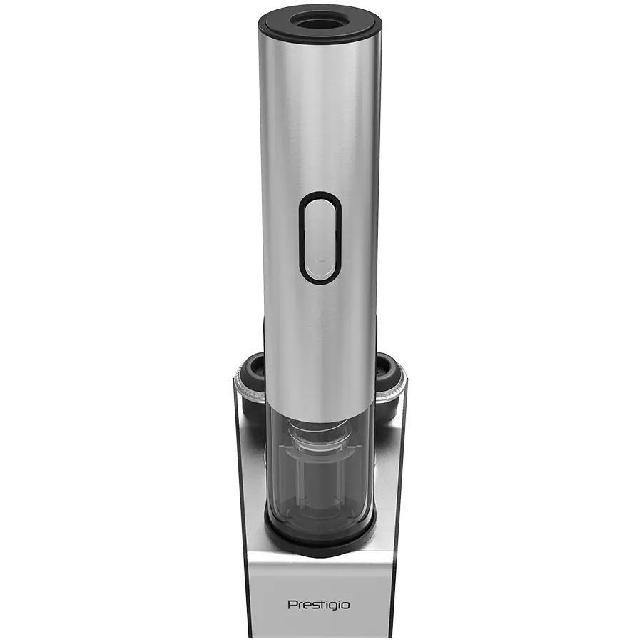 Prestigio Garda, smart wine opener, simple operation with 2 buttons, aerator, vacuum stopper preserver, foil cutter, opens up to 50 bottles wihout recharging, premium design, 500mAh battery, Dimensions D 17mm* H 290mm* W100 mm, silver color. - image 9