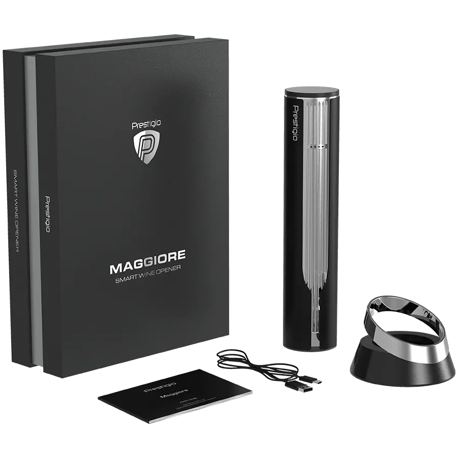 Prestigio Maggiore, smart wine opener, 100% automatic, opens up to 70 bottles without recharging, foil cutter included, premium design, 480mAh battery, Dimensions D 48*H228mm, black + silver color. - image 13