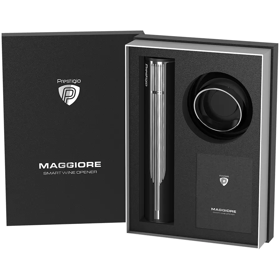 Prestigio Maggiore, smart wine opener, 100% automatic, opens up to 70 bottles without recharging, foil cutter included, premium design, 480mAh battery, Dimensions D 48*H228mm, black + silver color. - image 18