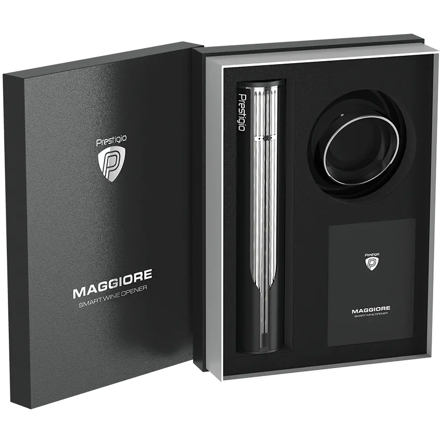 Prestigio Maggiore, smart wine opener, 100% automatic, opens up to 70 bottles without recharging, foil cutter included, premium design, 480mAh battery, Dimensions D 48*H228mm, black + silver color. - image 19