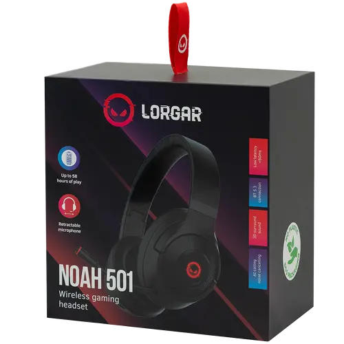 LORGAR Noah 501, gaming bluetooth headset with microphone, BT 5.3 JL7006, battery 1000mAh, type-C charging cable 0.8m, audio cable 1.5m, size:195*185*80mm, 0.28kg. Black - image 3