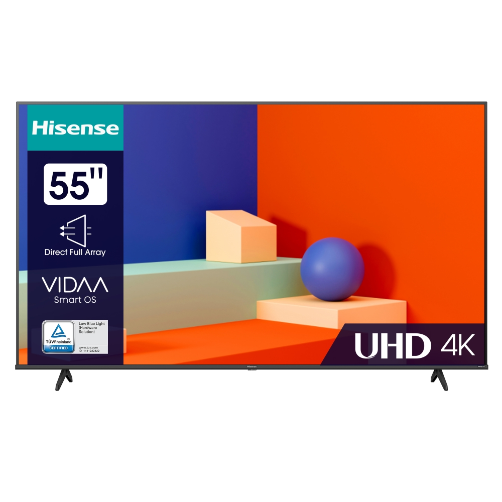 Телевизор, Hisense 55" A6K, 4K Ultra HD 3840x2160, DLED, DFA, Precision Colour, HDR 10+, HLG, Dolby Vision, DTS Virtual X, Smart TV, WiFi, BT, AnyView Cast, Gaming Mode, 1xHDMI2 eArc, 2xHDMI, 2xUSB, LAN, CI+, DVB-T2/C/S2, Black