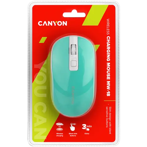 CANYON MW-18, 2.4GHz Wireless Rechargeable Mouse with Pixart sensor, 4keys, Silent switch for right/left keys,Add NTC DPI: 800/1200/1600, Max. usage 50 hours for one time full charged, 300mAh Li-poly battery,, Aquamarine, cable length 0.56m, 116.4*63.3*32.3mm, 0. - image 4