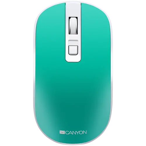 CANYON MW-18, 2.4GHz Wireless Rechargeable Mouse with Pixart sensor, 4keys, Silent switch for right/left keys,Add NTC DPI: 800/1200/1600, Max. usage 50 hours for one time full charged, 300mAh Li-poly battery,, Aquamarine, cable length 0.56m, 116.4*63.3*32.3mm, 0.