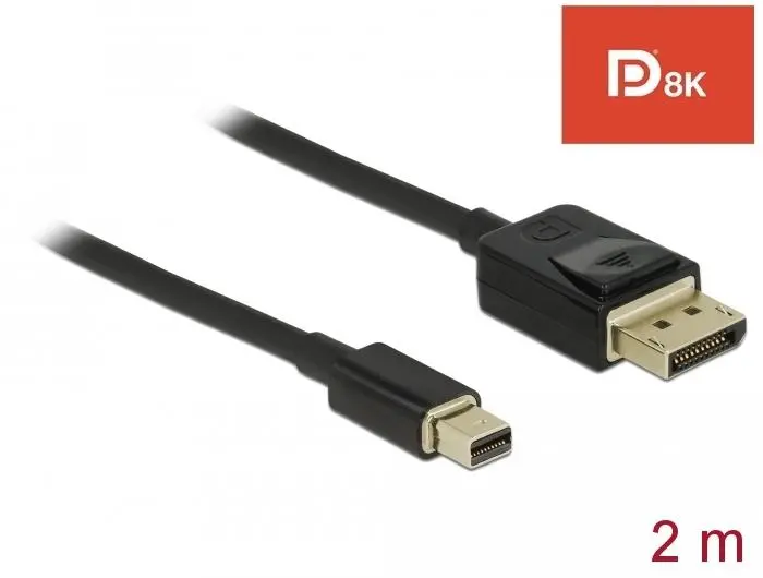 Кабел Delock Mini DisplayPort мъжко - DisplayPort мъжко, 2.0м, 8K 60 Hz, Черен - image 1