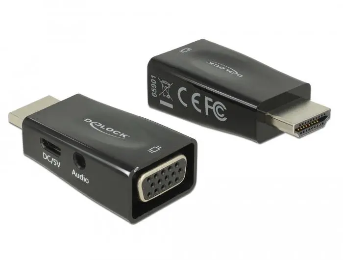 Adaptor Delock, HDMI tată - VGA + microUSB + Audio mamă, Negru